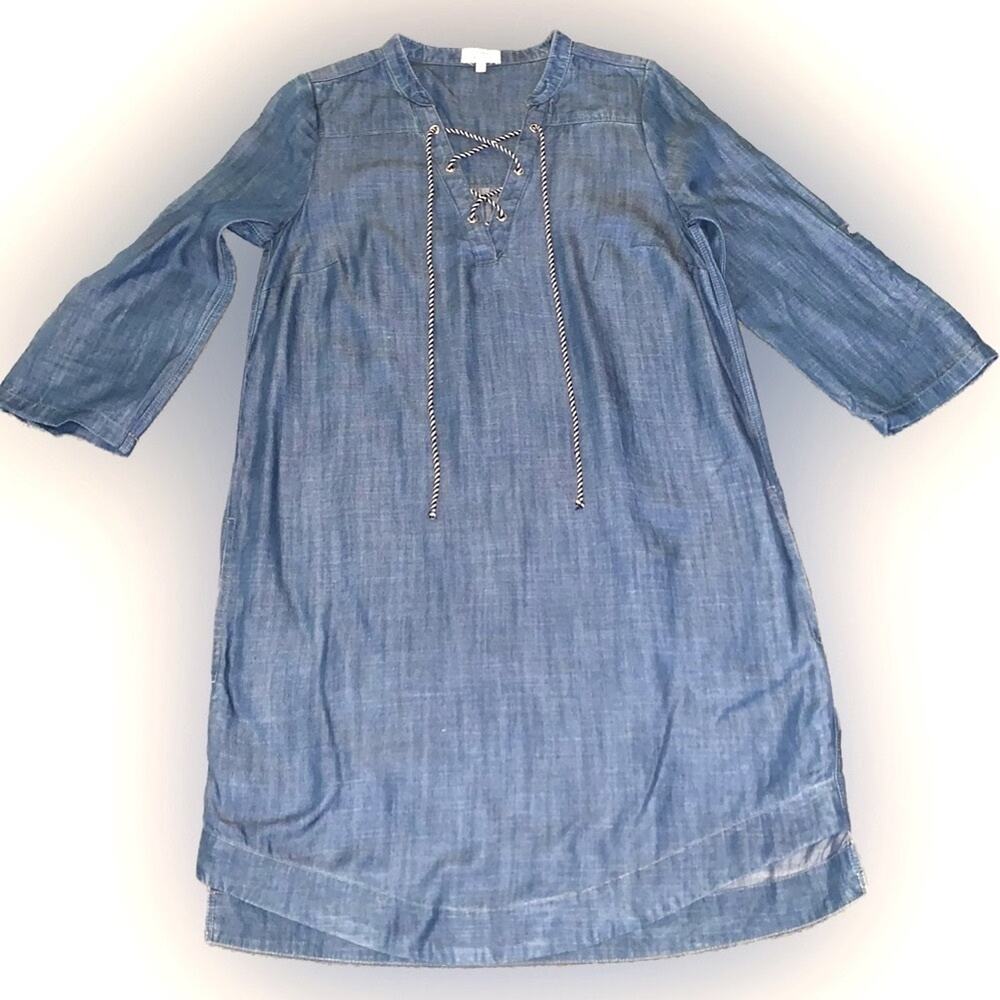 Crown & Ivy Womens Sz 4 Shift Dress Chambray Blue Nautical Beachy Resort Cruise